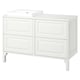 TÄNNFORSEN white bathroom vanity, marble counter, ceramic sink, classic design.