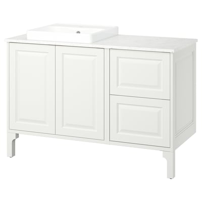 TÄNNFORSEN / ORRSJÖN Vanity, white/white marble effect, 49x21 1/2x35 3/8 "