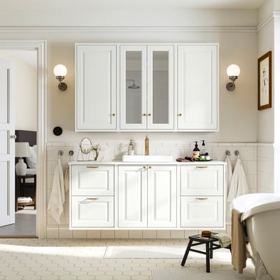 TÄNNFORSEN / ORRSJÖN Vanity, white/white marble effect, 61x21 1/2x28 3/8 "