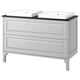 An elegant grey TÄNNFORSEN bathroom vanity with two integrated white basins, featuring classic bevelled edges and sturdy design.