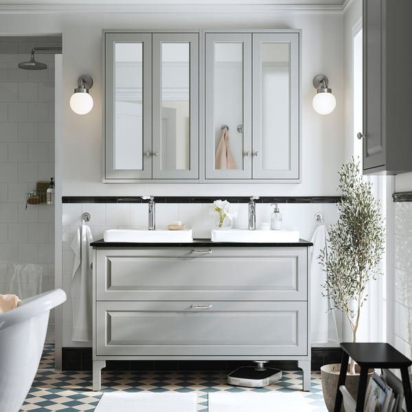 TÄNNFORSEN / ORRSJÖN Vanity with drawers, light gray/black marble effect, 49x21 1/2x35 3/8 "