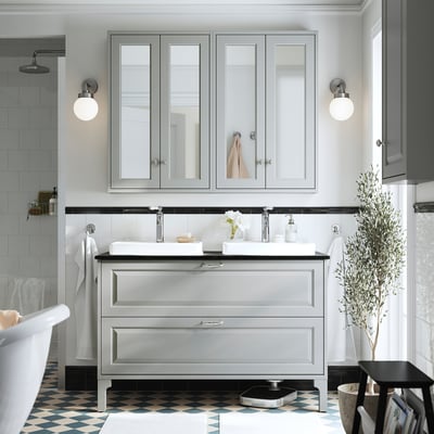 TÄNNFORSEN / ORRSJÖN Vanity with drawers, light gray/black marble effect, 49x21 1/2x35 3/8 "