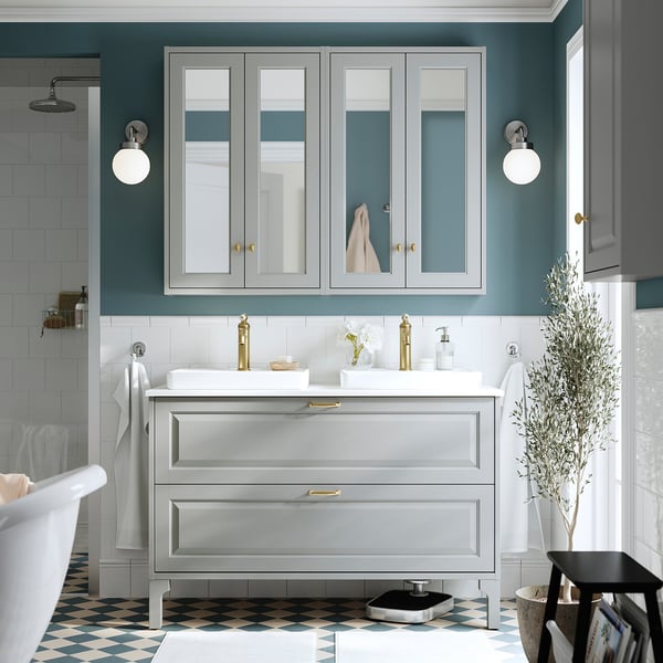 TÄNNFORSEN / ORRSJÖN Vanity with drawers, light gray/white marble effect, 49x21 1/2x35 3/8 "