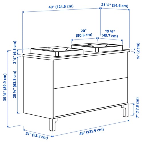 TÄNNFORSEN / ORRSJÖN Vanity with drawers, light gray/white marble effect, 49x21 1/2x35 3/8 "