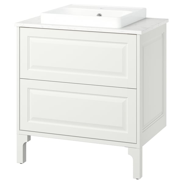 TÄNNFORSEN / ORRSJÖN Vanity with drawers, white/white marble effect, 31x21 1/2x35 3/8 "