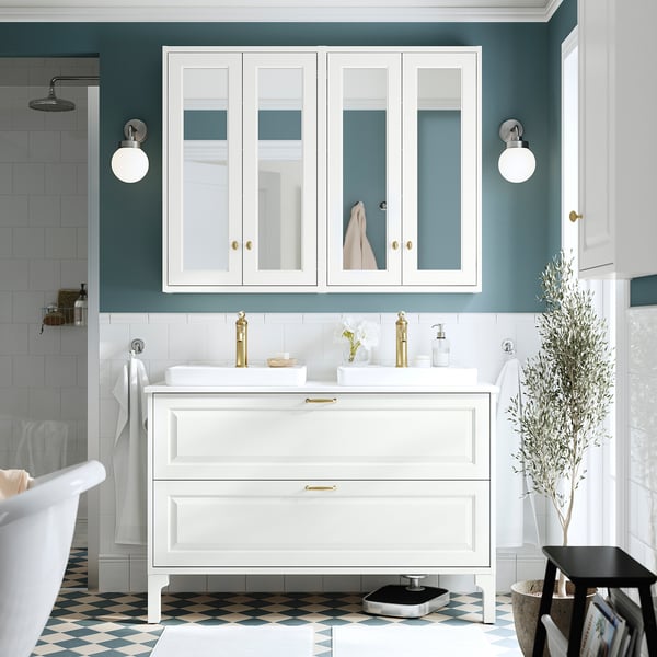 TÄNNFORSEN / ORRSJÖN Vanity with drawers, white/white marble effect, 49x21 1/2x35 3/8 "