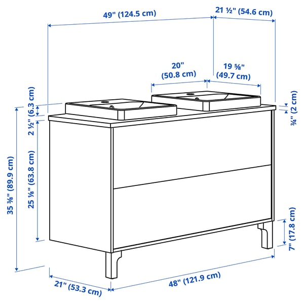 TÄNNFORSEN / ORRSJÖN Vanity with drawers, white/white marble effect, 49x21 1/2x35 3/8 "
