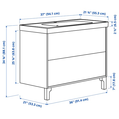 TÄNNFORSEN / ORRSJÖN Vanity with drawers, white, 37x21 3/4x34 5/8 "