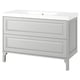A TÄNNFORSEN light grey bathroom vanity with a ceramic sink and two drawers.