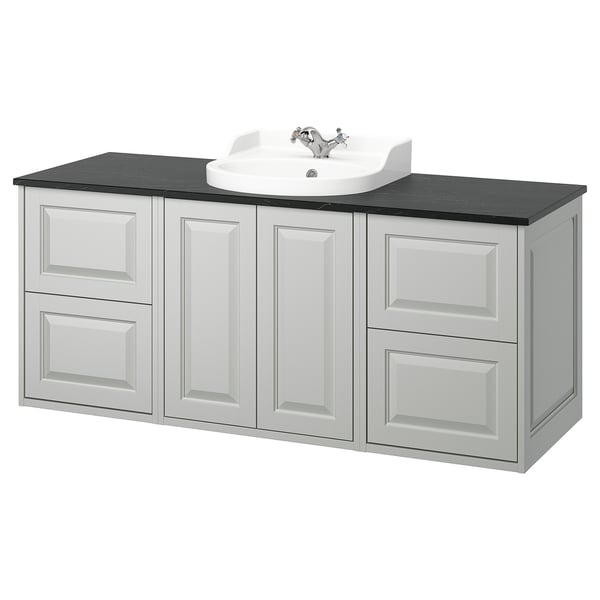 TÄNNFORSEN / RUTSJÖN Sink cab/sinks/faucet, light gray/black marble effect, 61x21 1/2x30 1/8 "