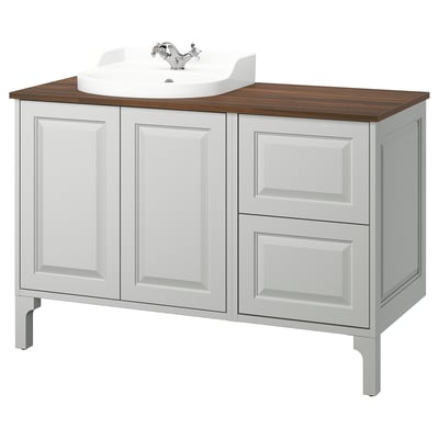 TÄNNFORSEN / RUTSJÖN Sink cab/sinks/faucet, light gray/brown walnut effect, 49x21 1/2x37 1/8 "