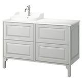 TÄNNFORSEN / RUTSJÖN Sink cab/sinks/faucet, light gray/white marble effect, 49x21 1/2x37 1/8 "