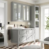 TÄNNFORSEN / RUTSJÖN Sink cab/sinks/faucet, light gray/white marble effect, 49x21 1/2x37 1/8 "