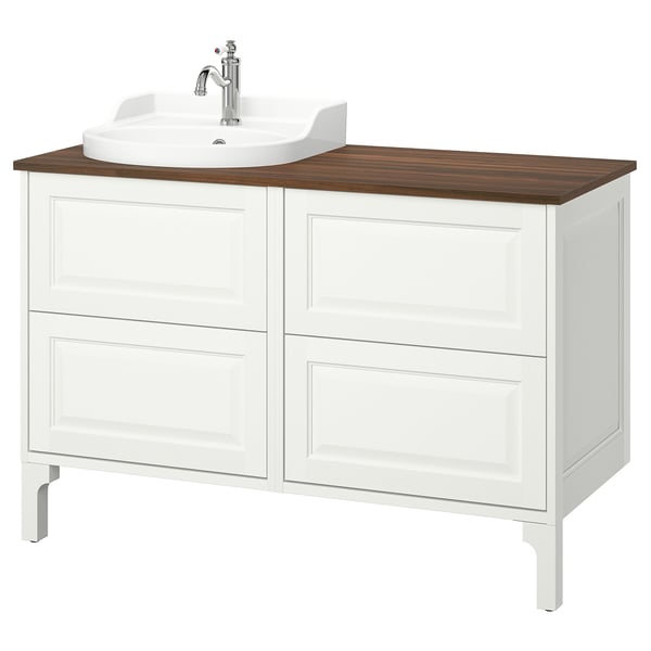TÄNNFORSEN / RUTSJÖN Sink cab/sinks/faucet, white/brown walnut effect, 49x21 1/2x37 1/8 "