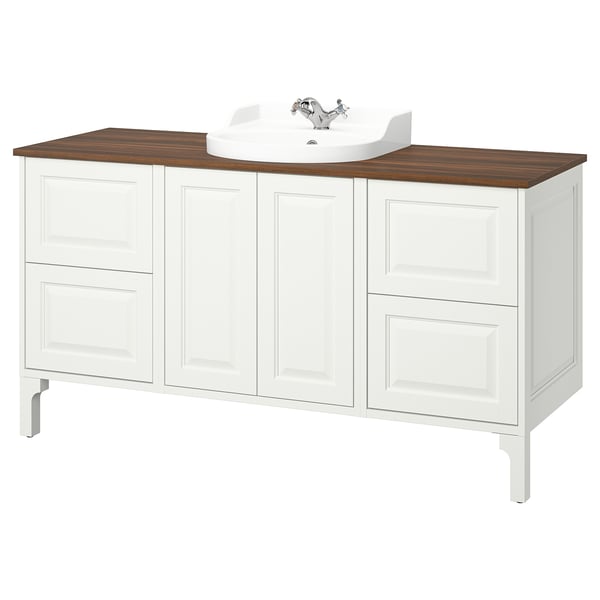 TÄNNFORSEN / RUTSJÖN Sink cab/sinks/faucet, white/brown walnut effect, 61x21 1/2x37 1/8 "