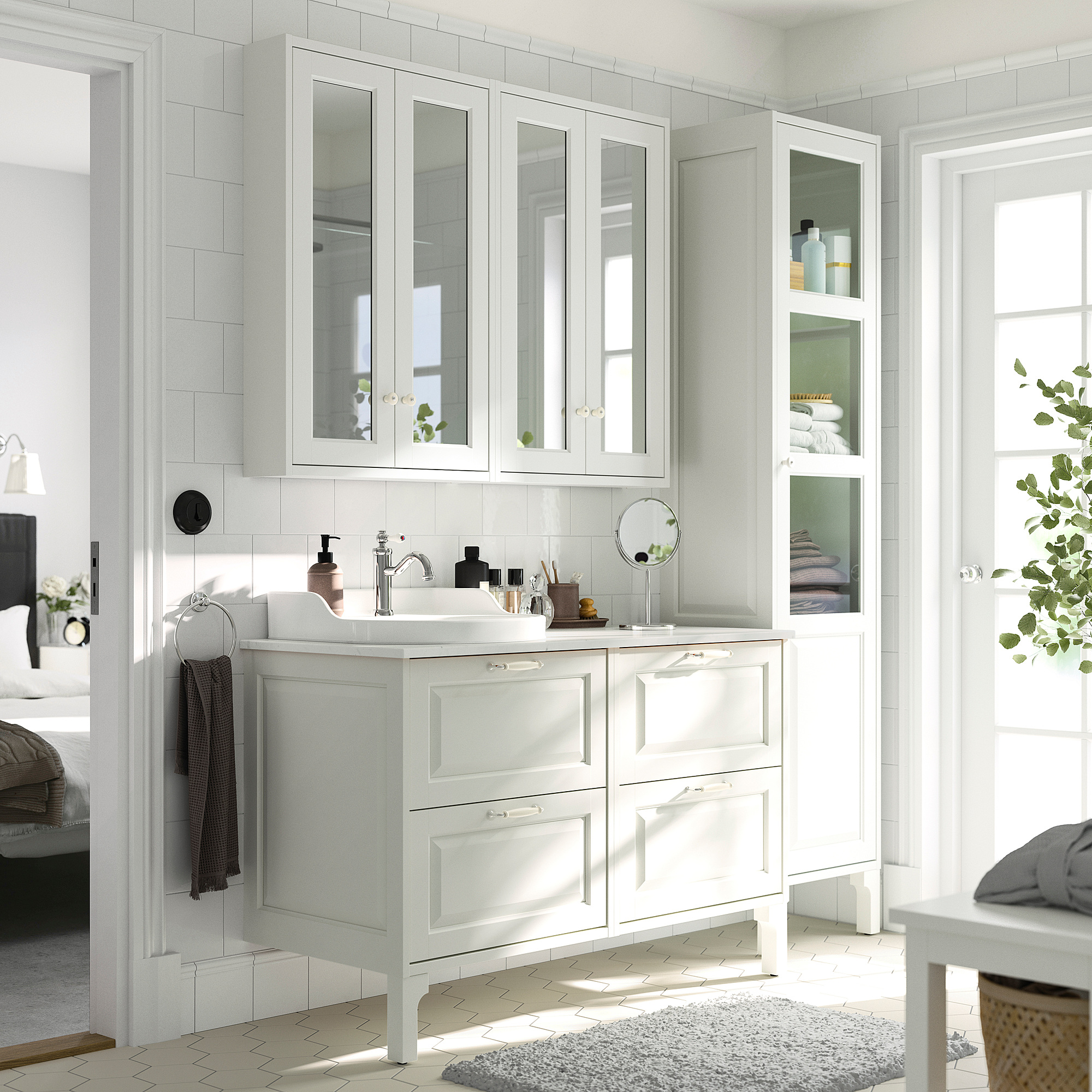 TÄNNFORSEN / RUTSJÖN Sink cab/sinks/faucet, white/white marble effect, 49x21 1/2x37 1/8 "