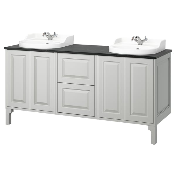 TÄNNFORSEN / RUTSJÖN Sink cab/sinks/taps, light gray/black marble effect, 67x21 1/2x37 1/8 "
