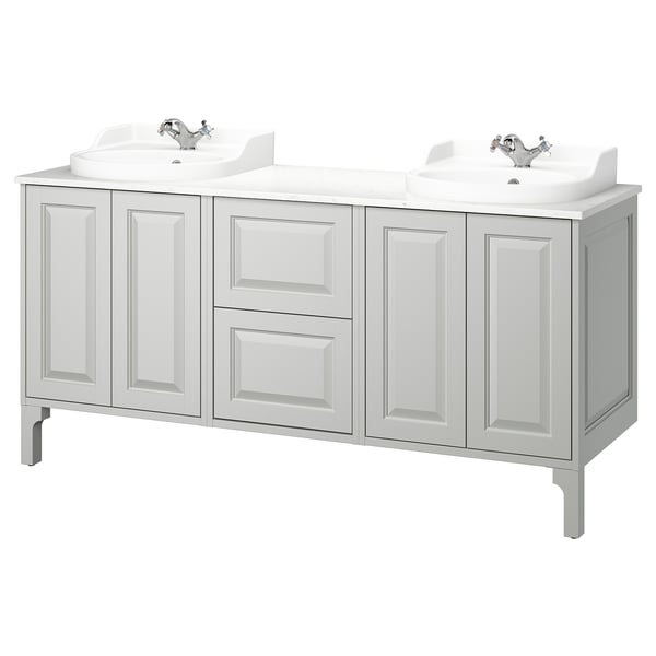 TÄNNFORSEN / RUTSJÖN Sink cab/sinks/taps, light gray/white marble effect, 67x21 1/2x37 1/8 "
