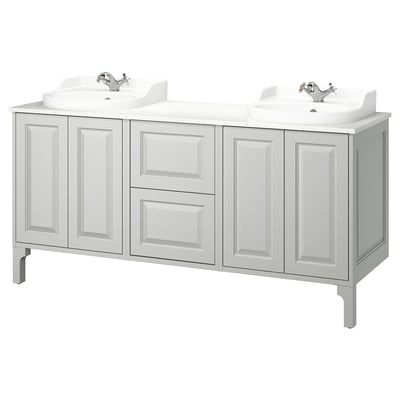 TÄNNFORSEN / RUTSJÖN Sink cab/sinks/taps, light gray/white marble effect, 67x21 1/2x37 1/8 "