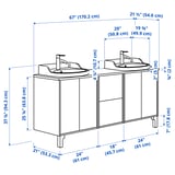 TÄNNFORSEN / RUTSJÖN Sink cab/sinks/taps, light gray/white marble effect, 67x21 1/2x37 1/8 "