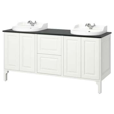 TÄNNFORSEN / RUTSJÖN Sink cab/sinks/taps, white/black marble effect, 67x21 1/2x37 1/8 "