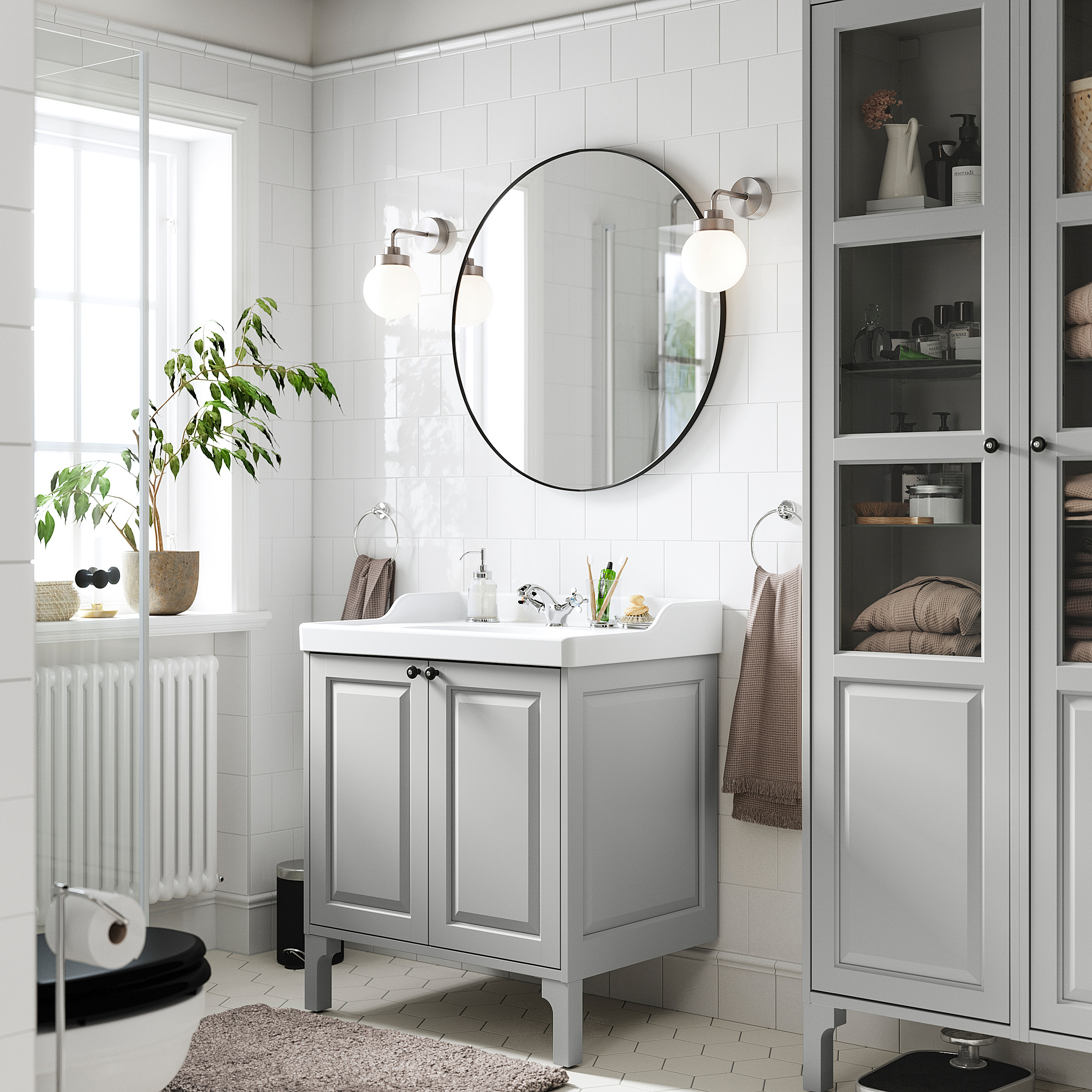 TÄNNFORSEN / RUTSJÖN Sink cab w doors/sink/tap, light gray, 31 3/8x21 7/8x36 3/4 "