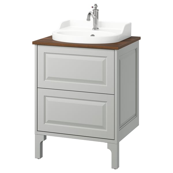 TÄNNFORSEN / RUTSJÖN Sink cab w drawers/sink/tap, light gray/brown walnut effect, 25x21 1/2x37 1/8 "