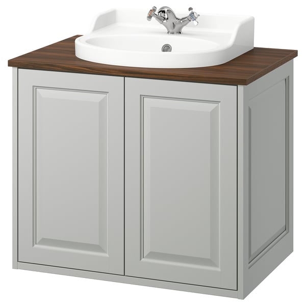 TÄNNFORSEN / RUTSJÖN Sink cab w drawers/sink/tap, light gray/brown walnut effect, 31x21 1/2x30 1/8 "