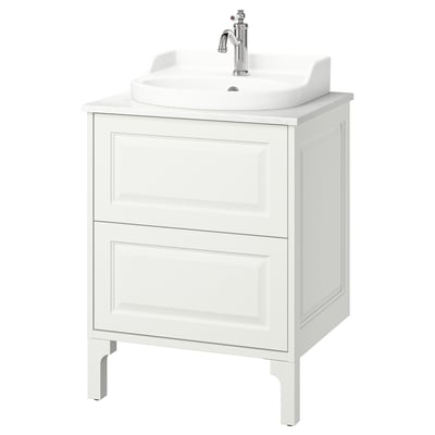 TÄNNFORSEN / RUTSJÖN Sink cab w drawers/sink/tap, white/white marble effect, 25x21 1/2x37 1/8 "