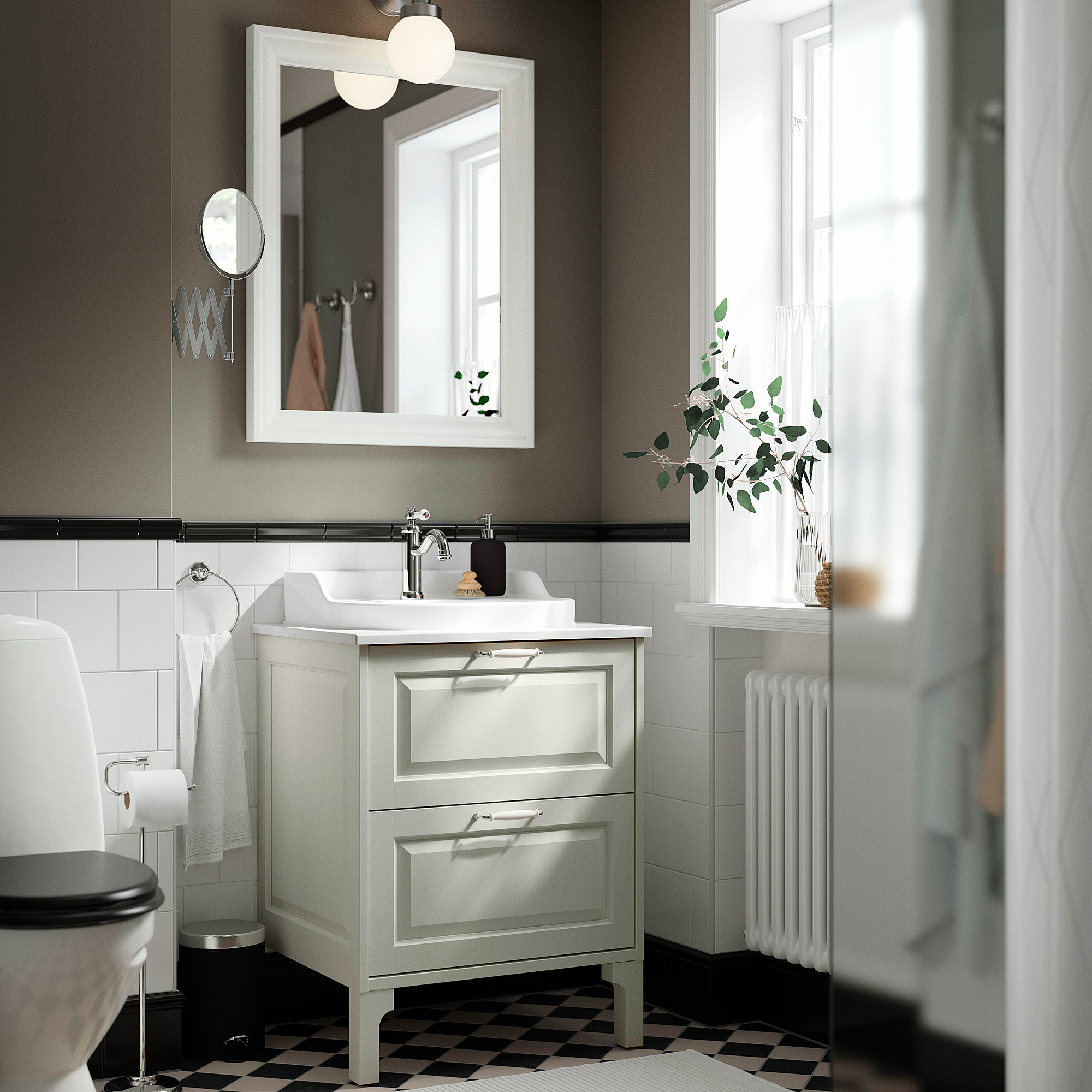 TÄNNFORSEN / RUTSJÖN Sink cab w drawers/sink/tap, white/white marble effect, 25x21 1/2x37 1/8 "