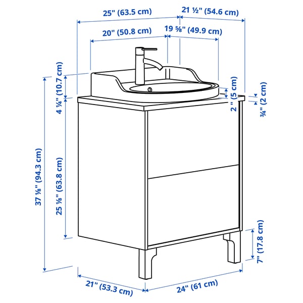TÄNNFORSEN / RUTSJÖN Sink cab w drawers/sink/tap, white/white marble effect, 25x21 1/2x37 1/8 "