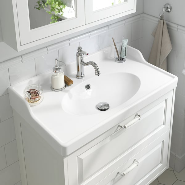 TÄNNFORSEN / RUTSJÖN Sink cab w drawers/sink/tap, white, 31 3/8x21 7/8x36 3/4 "
