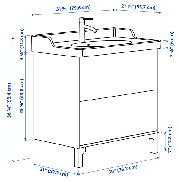 TÄNNFORSEN / RUTSJÖN Sink cab w drawers/sink/tap, white, 31 3/8x21 7/8x36 3/4 "