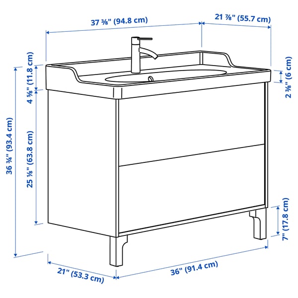 TÄNNFORSEN / RUTSJÖN Sink cab w drawers/sink/tap, white, 37 3/8x21 7/8x36 3/4 "
