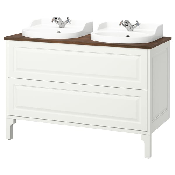 TÄNNFORSEN / RUTSJÖN Sink cab w drawers/sink/taps, white/brown walnut effect, 49x21 1/2x30 1/8 "