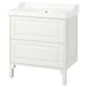 White TÄNNFORSEN bathroom vanity, classic design with drawners and soft-shaped ceramic sink.