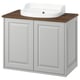 TÄNNFORSEN white vanity, light grey cabinet, wooden countertop, square sink.