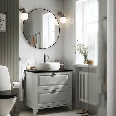 TÄNNFORSEN / TÖRNVIKEN Sink cab w drawers/sink/tap, light gray/black marble effect, 31x21 1/2x35 7/8 "