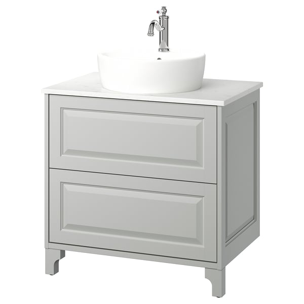 TÄNNFORSEN / TÖRNVIKEN Sink cab w drawers/sink/tap, light gray/white marble effect, 31x21 1/2x35 7/8 "