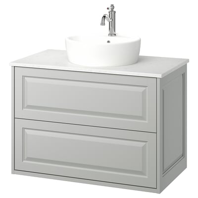 TÄNNFORSEN / TÖRNVIKEN Sink cab w drawers/sink/tap, light gray/white marble effect, 37x21 1/2x31 3/8 "