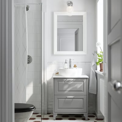 TÄNNFORSEN / TÖRNVIKEN Sink cab w drawers/sink/tap, light gray/white marble effect, 25x21 1/2x35 7/8 "