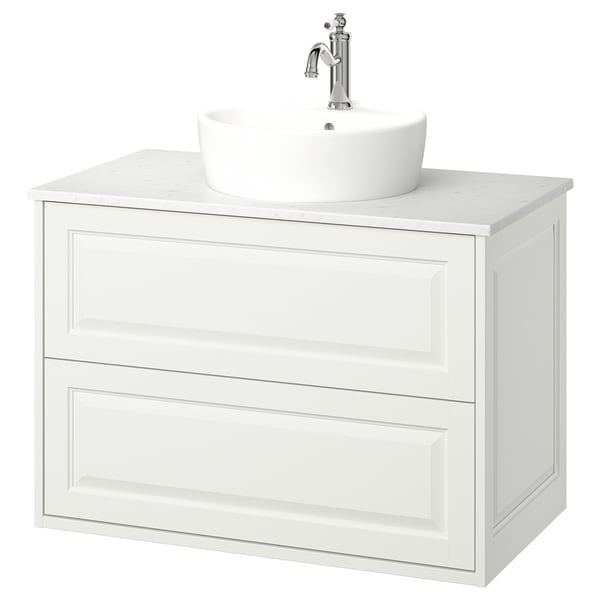 TÄNNFORSEN / TÖRNVIKEN Sink cab w drawers/sink/tap, white/white marble effect, 37x21 1/2x31 3/8 "