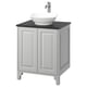 TÄNNFORSEN / VÄSTERSJÖN Sink cab w doors/sink/tap, light gray/black marble effect, 25x21 1/2x35 7/8 "
