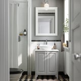 TÄNNFORSEN / VÄSTERSJÖN Sink cab w doors/sink/tap, light gray/white marble effect, 25x21 1/2x35 7/8 "