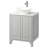TÄNNFORSEN / VÄSTERSJÖN Sink cab w doors/sink/tap, light gray/white marble effect, 25x21 1/2x35 7/8 "