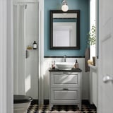 TÄNNFORSEN / VÄSTERSJÖN Sink cab w drawers/sink/tap, light gray/black marble effect, 25x21 1/2x35 7/8 "