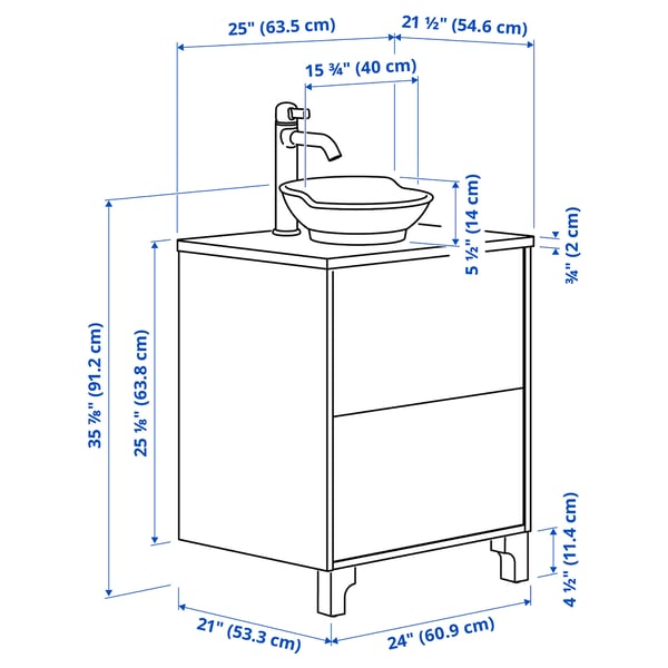 TÄNNFORSEN / VÄSTERSJÖN Sink cab w drawers/sink/tap, white/black marble effect, 25x21 1/2x35 7/8 "