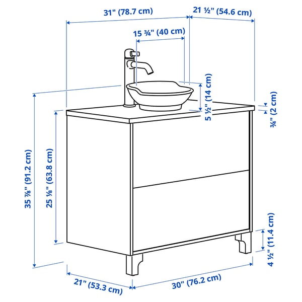 TÄNNFORSEN / VÄSTERSJÖN Sink cab w drawers/sink/tap, white/black marble effect, 31x21 1/2x35 7/8 "