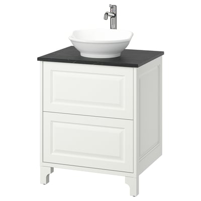 TÄNNFORSEN / VÄSTERSJÖN Sink cab w drawers/sink/tap, white/black marble effect, 25x21 1/2x35 7/8 "