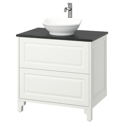 TÄNNFORSEN / VÄSTERSJÖN Sink cab w drawers/sink/tap, white/black marble effect, 31x21 1/2x35 7/8 "